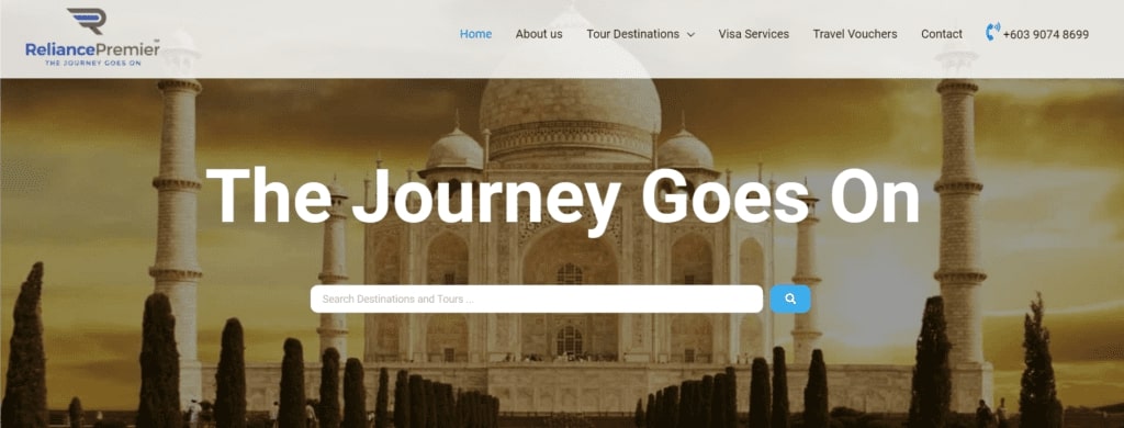 Reliance Premier Travel's homepage