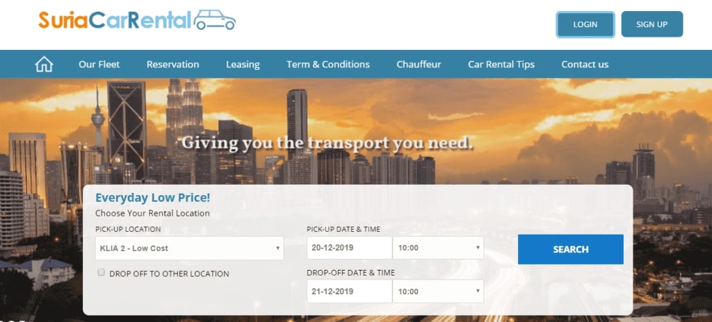 Suria Car Rental's Homepage