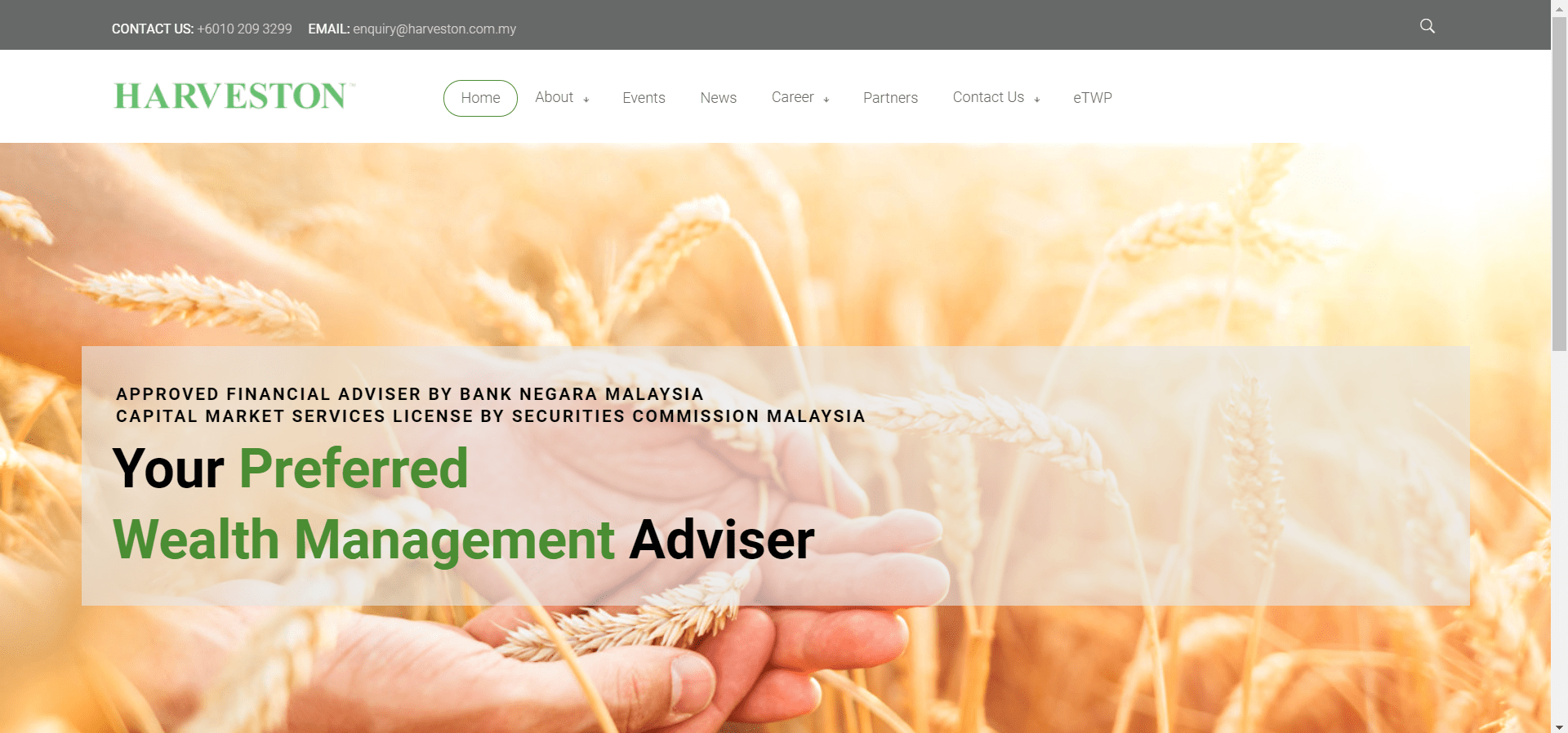 Harveston Wealth Management's Homepage