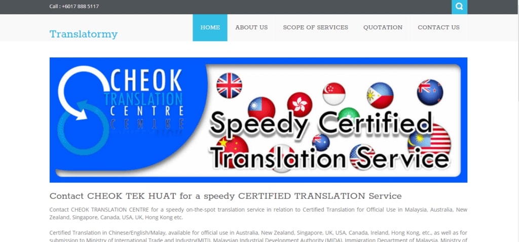 Cheok Translation Centre's homepage