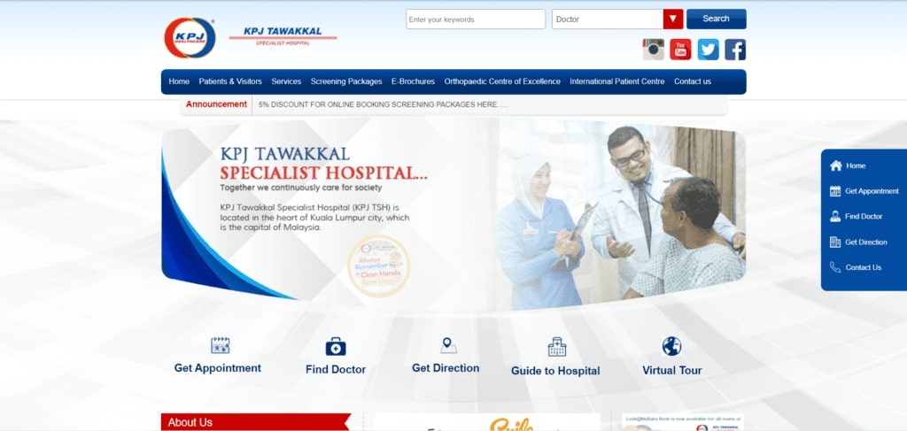 KPJ Tawakkal KL Specialist Hospital's homepage