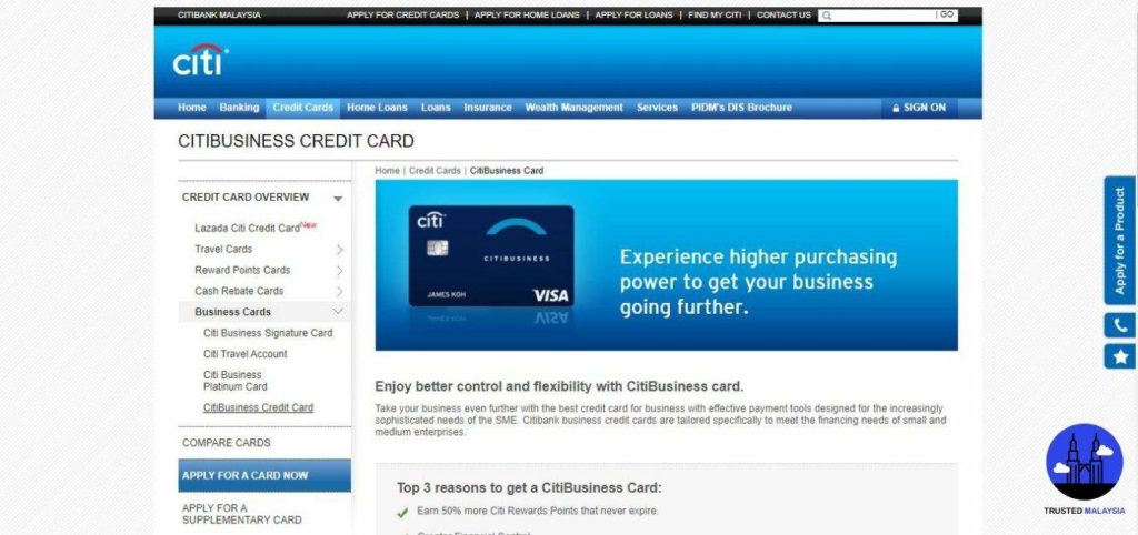 CitiBusiness Credit Card's Homepage