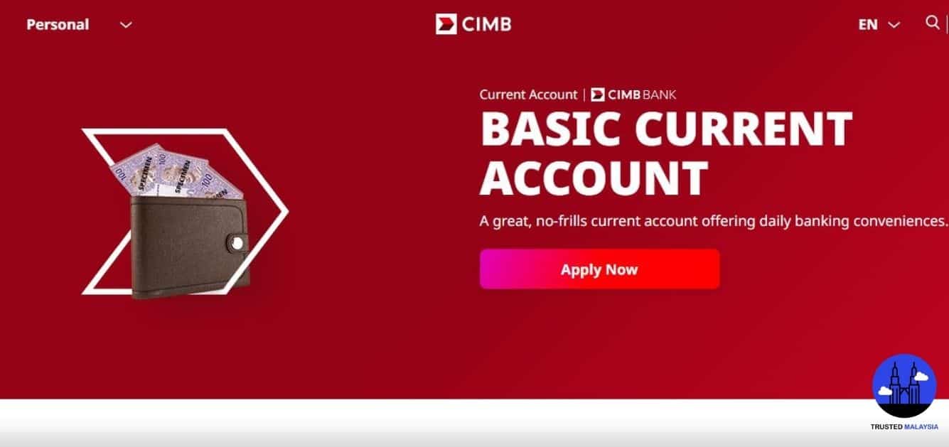 CIMB Bank Basic Current Account's Homepage