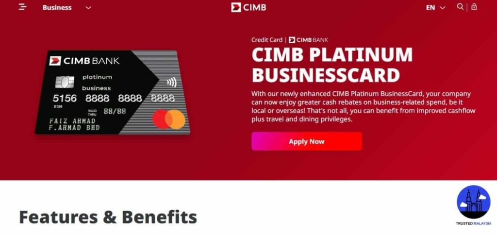 CIMB Platinum Business Card's Homepage