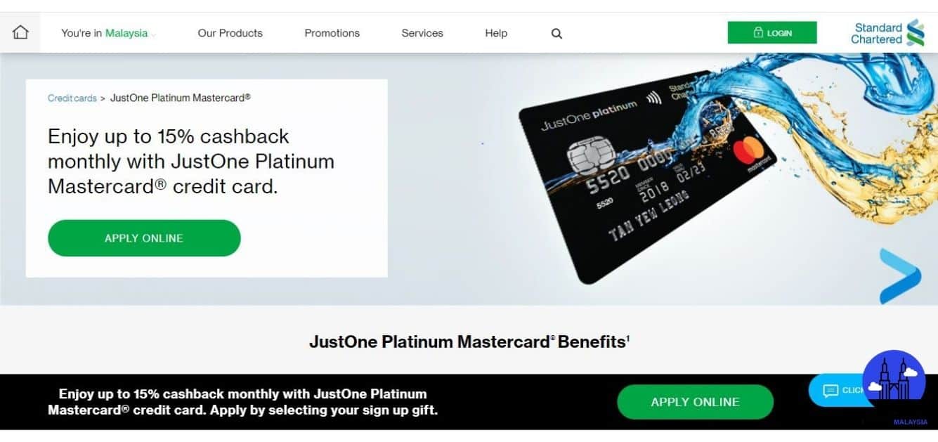 JustOne Platinum Mastercard's Homepage