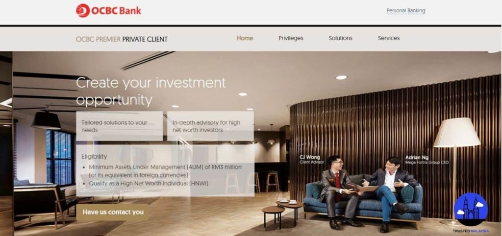 OCBC Premier Private Client's Homepage