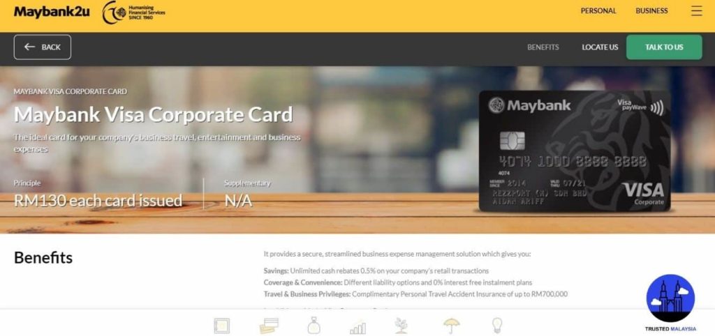 Maybank Visa Corporate Card's Homepage