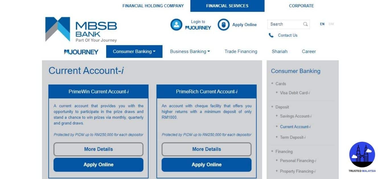 MBSB PrimeRich Current Account's Homepage