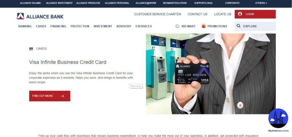 Visa Infinite Business Credit Card's Homepage