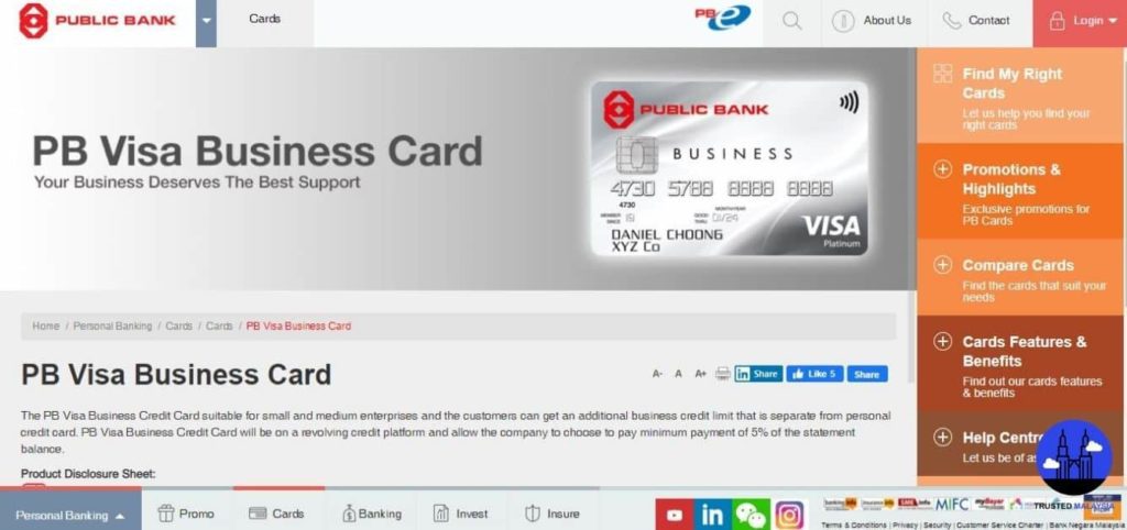 PB Visa Business Card's Homepage