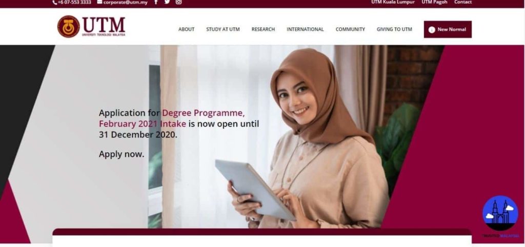 Universiti Teknologi Malaysia's Homepage