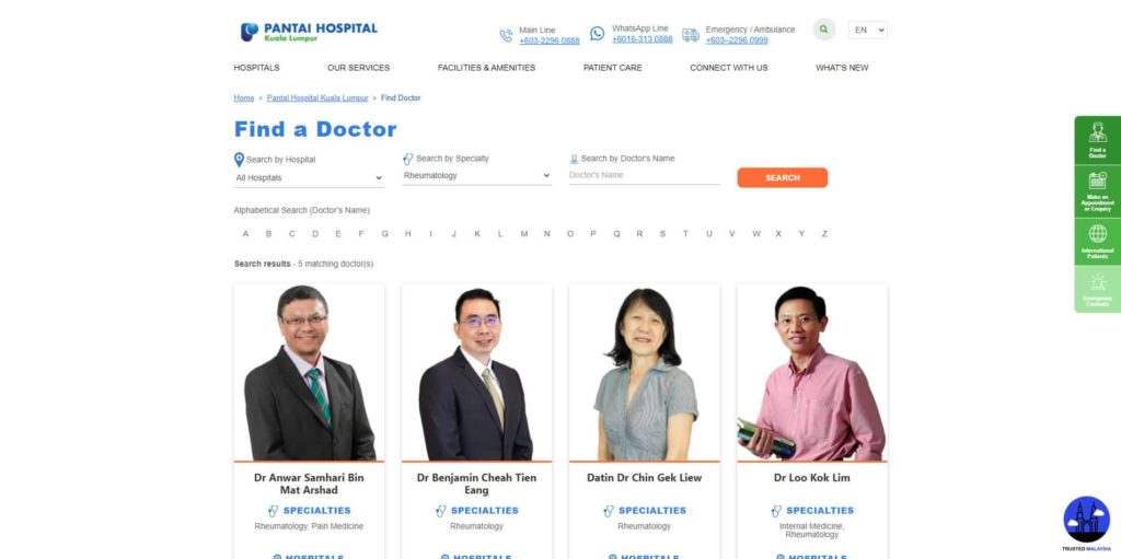 Pantai Hospital's Homepage