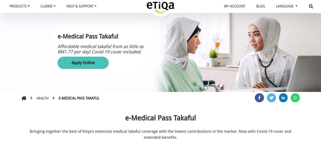 Etiqa Elite Takaful Medical Plus Medical Card's Homepage