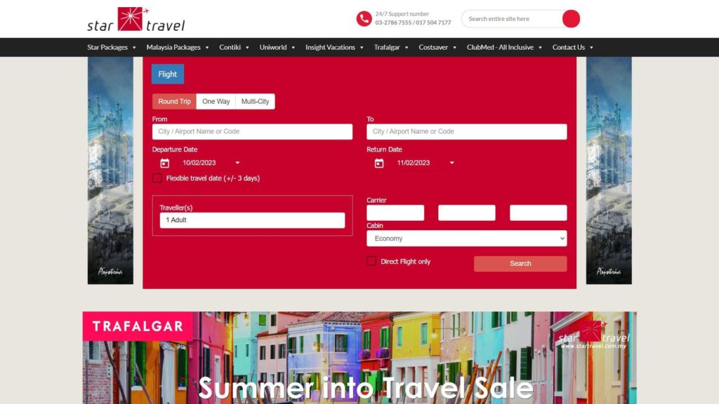 Screenshot of the Main page of Star Travel website