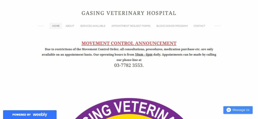 Gasing Veterinary Hospital's Homepage