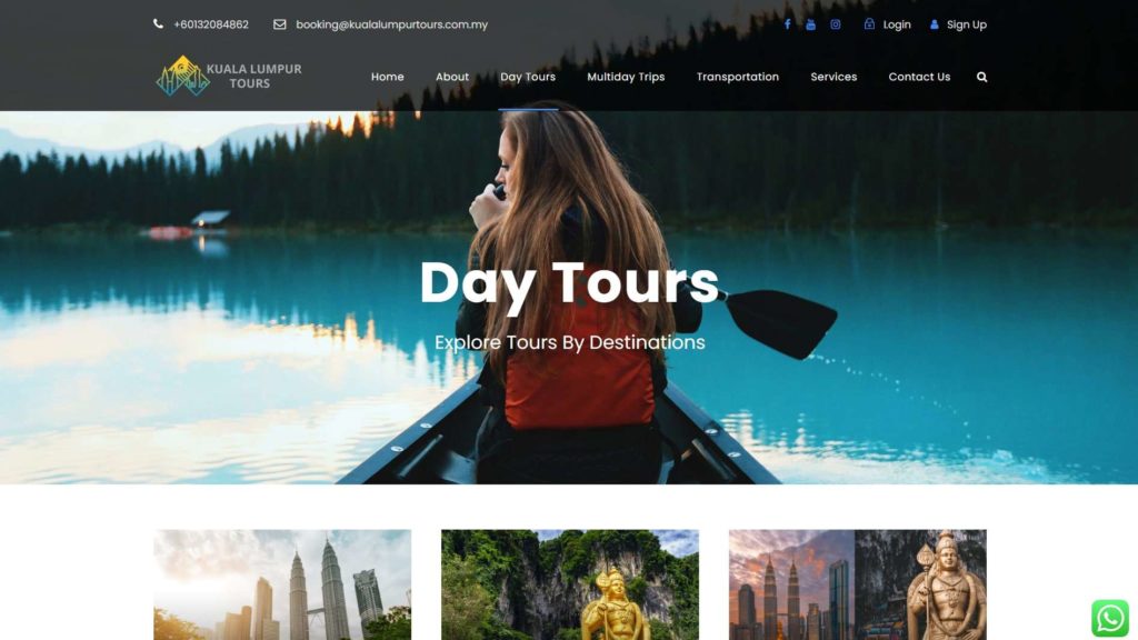 Screenshot of the Kuala Lumpur Tours main page