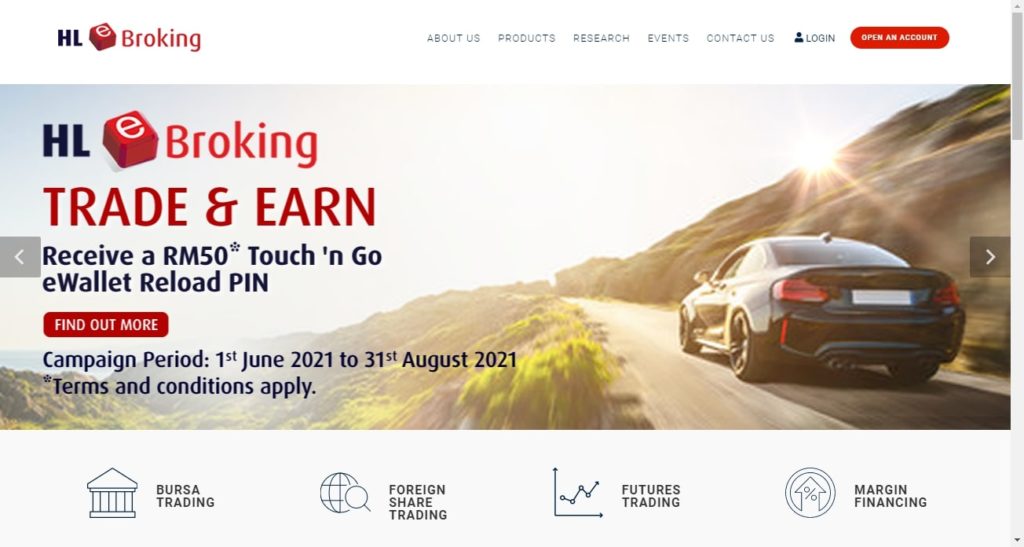 Screenshot of HLeBroking (Hong Leong Investment Bank) homepage