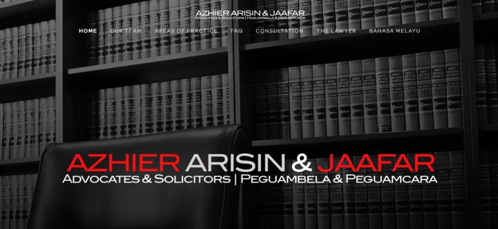 An Screenshot of the homepage of Azhier Arisin, and Jaafar - Advocates & Solicitors