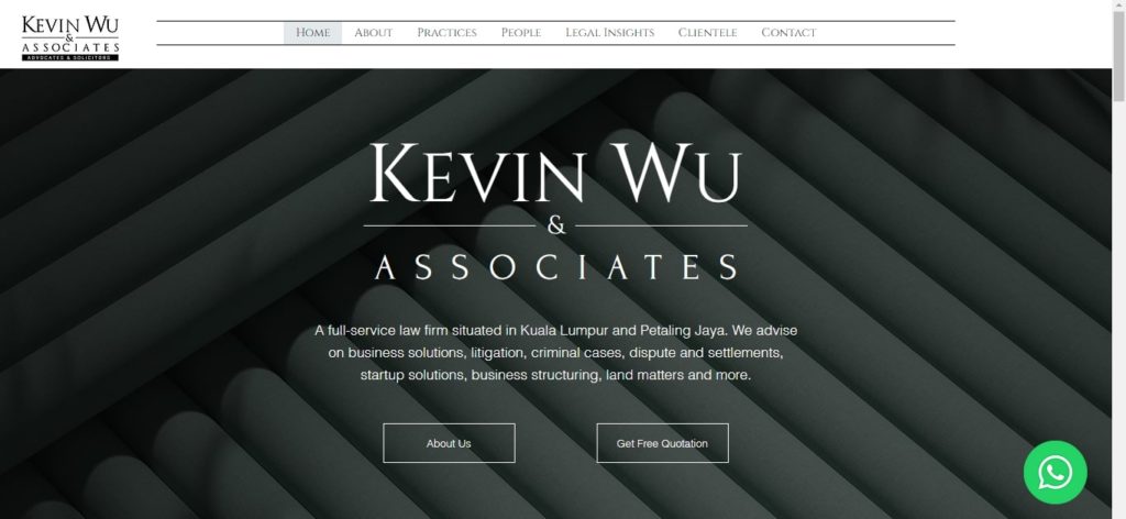 An Screenshot of the homepage of Kevin Wu & Associates