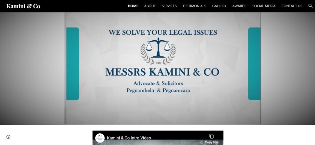 An Screenshot of the homepage of Messrs Kamini and Co