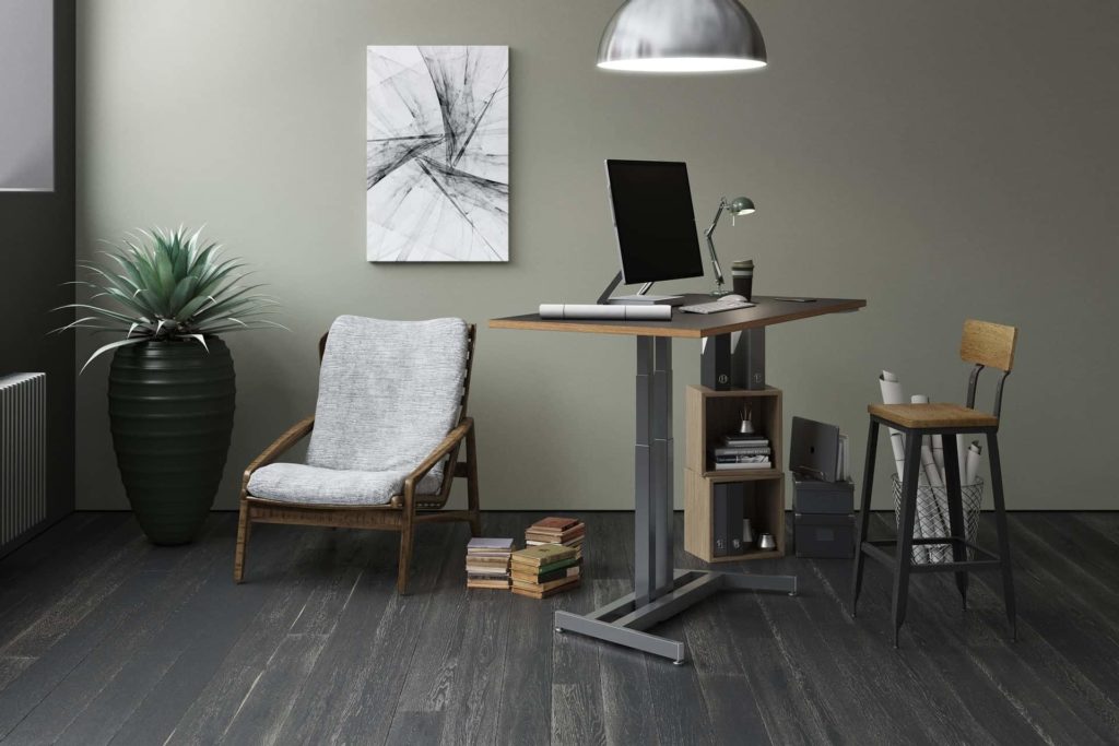 Office setup featuring a standing desk