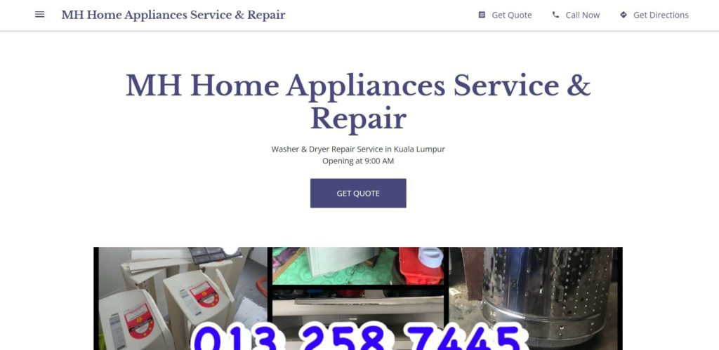 MH Home Appliances Service & Repair homepage